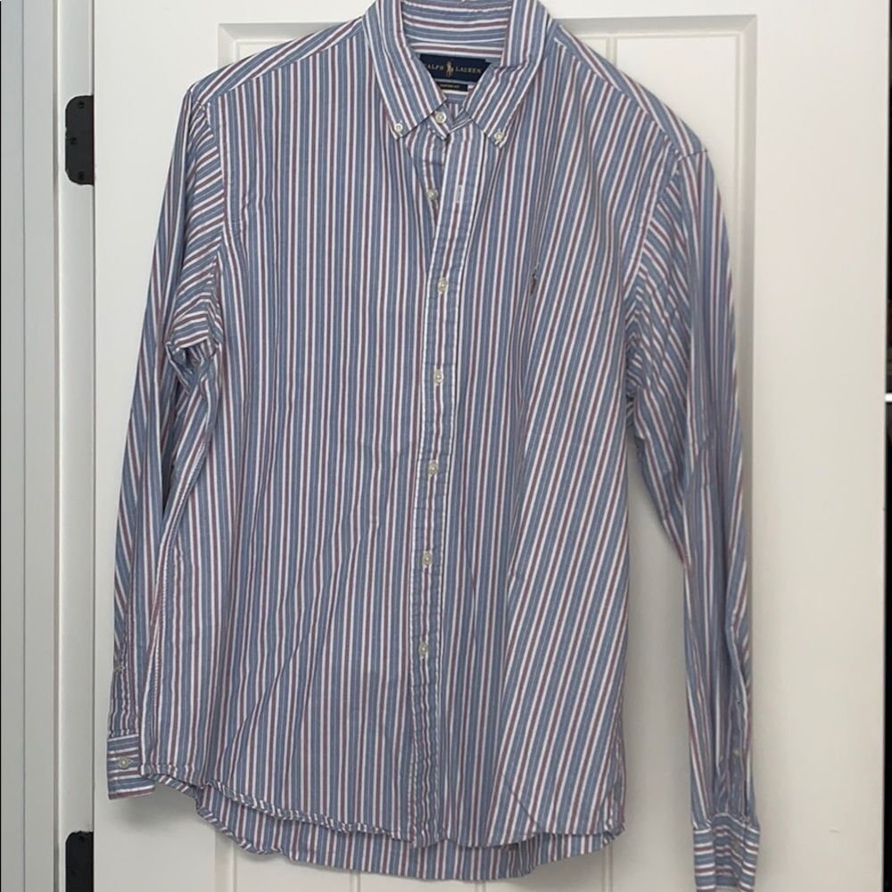Ralph Lauren Custom Fit Blue & Red Striped Button Down Size XL